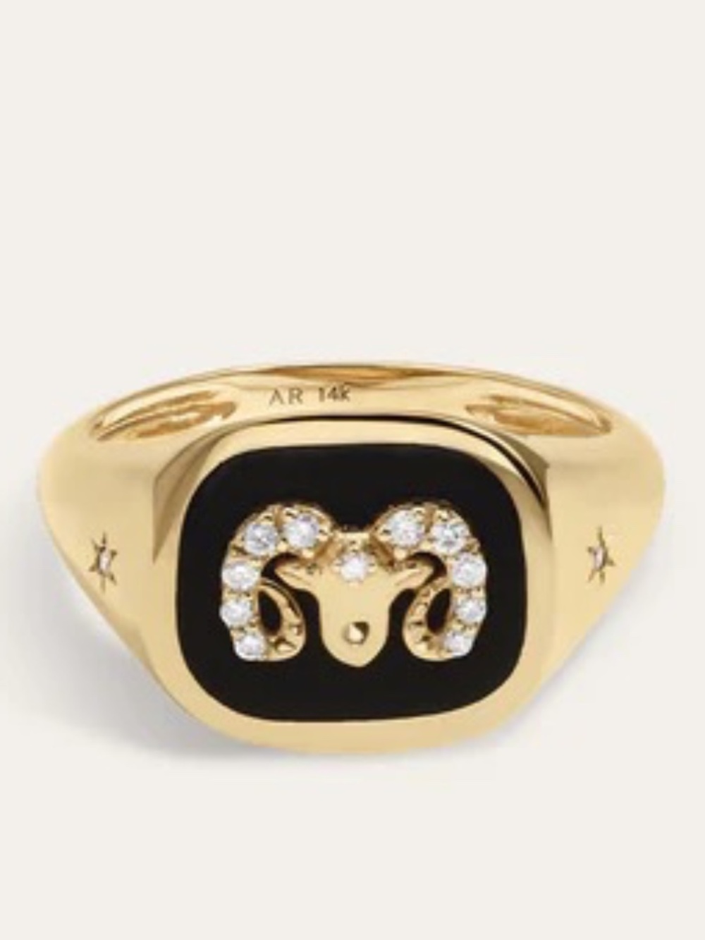 Adina Reyter Aries Zodiac 14K Gold Black Ceramic & Diamond Signet Ring Sz. 8